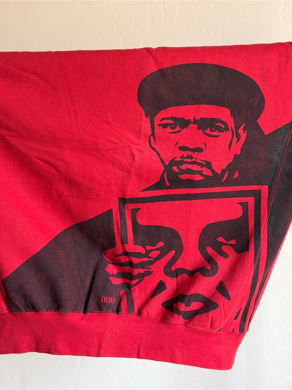 Obey Red Crew Sweatshirt with Graphic Black Print